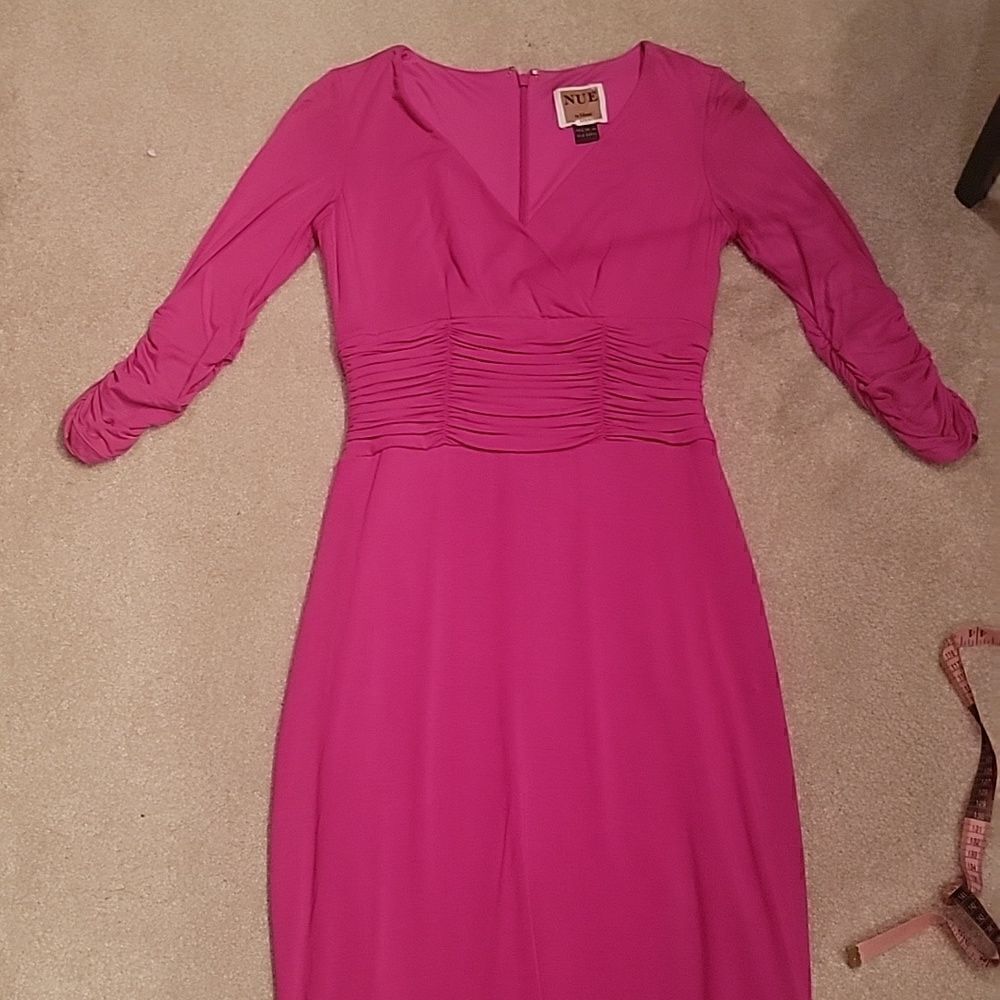 Nue by Shani hot pink ruched long sleeve dress